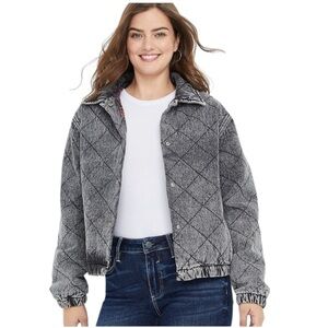 Vigoss Jean Jacket Women’s Small Black Stonewashed Quilted Denim Flannel Lined